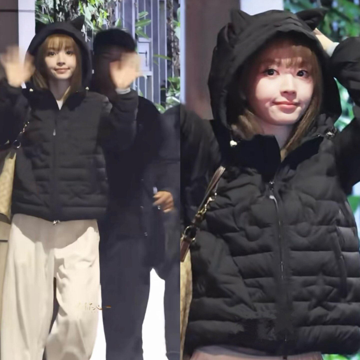 小田同款小恶魔耳朵排骨羽绒服女冬2026新款经典黑色轻薄款外套