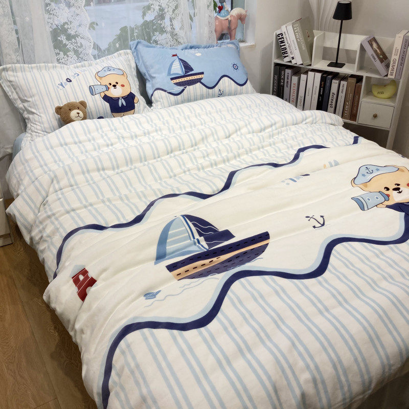 加厚牛奶绒珊瑚绒儿童卡通地中海风牛奶绒三四件套冬季床上用品