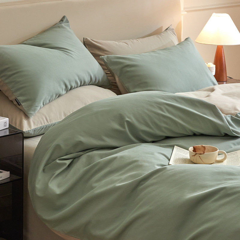 美式田园简约风加厚磨毛全棉床上四件套纯棉纯色被套床笠床单款
