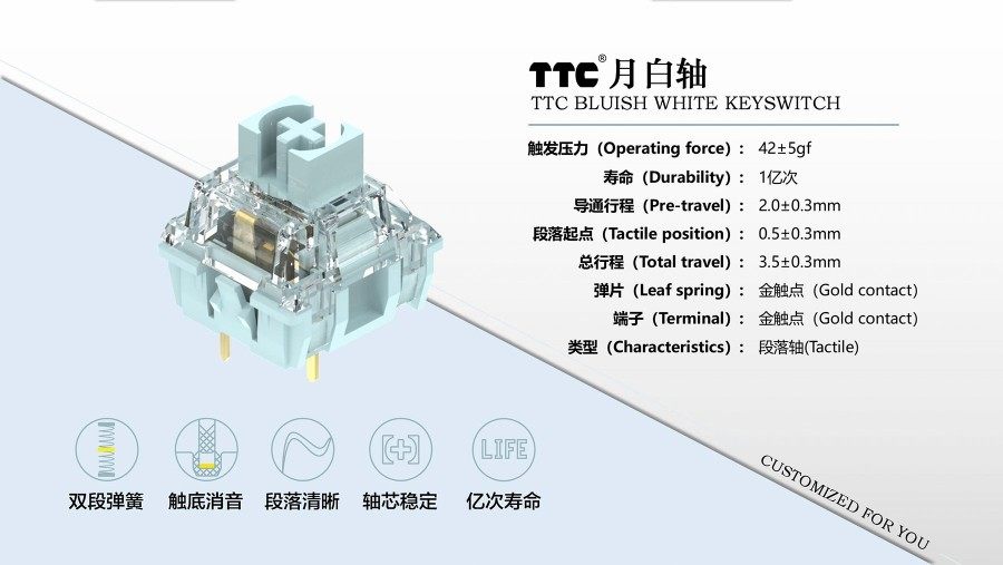 TTC QUICKSILVER 샤프트 V2 샤프트 39GF 리바운드 및 핸드 트리거 고속 선형 게임 기계식 키보드 샤프트 스위치