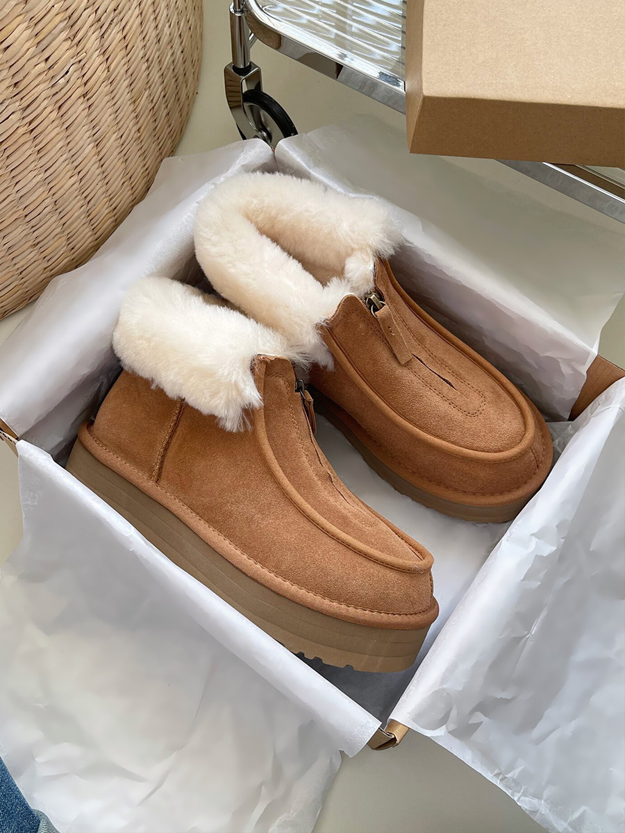 牛皮版~时尚雪地靴女羊皮毛一体厚底保暖真皮前拉链加厚短筒棉靴,女鞋,时尚雪地靴,淘宝优惠券,粉丝福利购,淘宝优惠卷