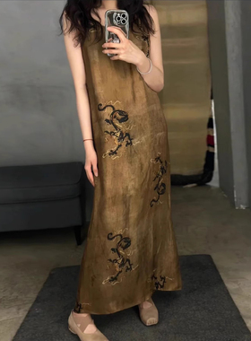 设计师买手店小众高级感春夏龙纹印花吊带裙新中式连衣裙长裙绝美