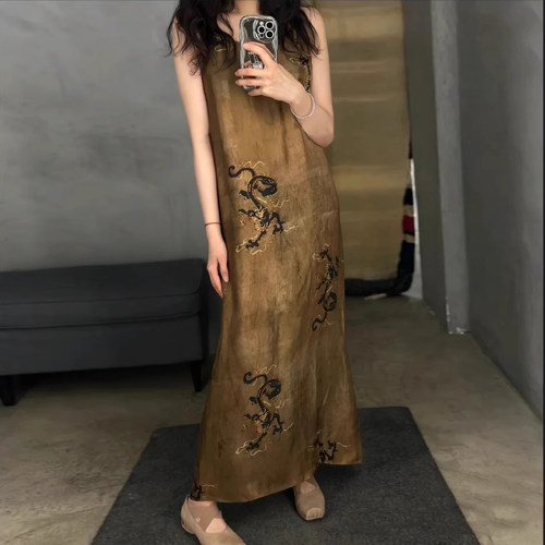 龙纹印花吊带裙新中式连衣裙