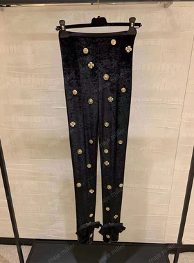 买手店小众款手工坊系列蝴蝶结装饰金币丝绒裤宫廷风显瘦打底裤女