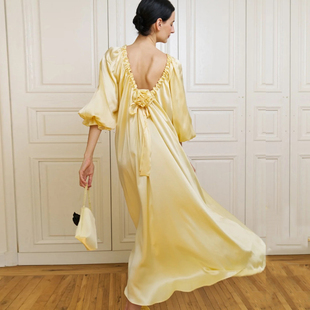 法式 睡袍晨袍高级蝴蝶结抽绳露背睡衣连衣裙 居家服松弛感浪漫仪式