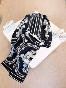 套装 Brides 25春夏 西裤 Gala Fleur 黑白花卉翻领真丝衬衫