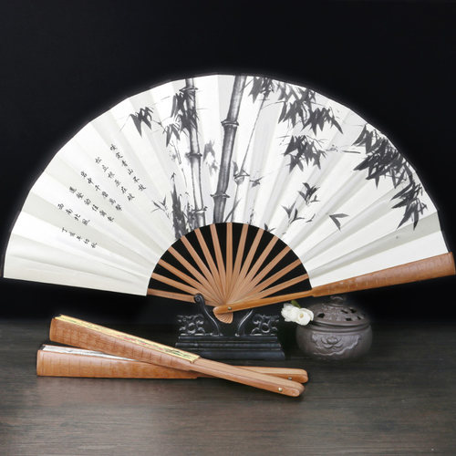 10寸原木油竹骨扇子古风夏折扇