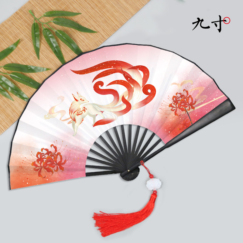 248-9寸九尾灵狐-中国风插画扇折扇折叠扇子汉服搭配随身携带