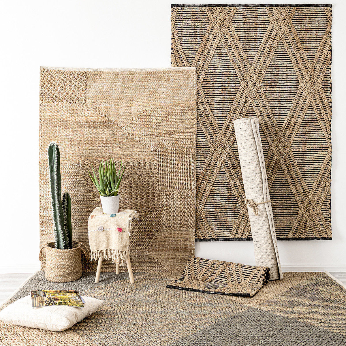 KM地毯　手工编织进口家居软装黄麻北欧简约家用茶几阳台地毯地垫,居家布艺,地毯,淘宝优惠券,粉丝福利购,淘宝优惠卷