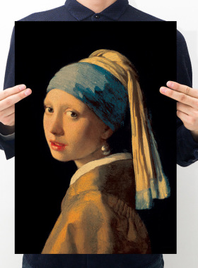 戴珍珠耳环的少女 海报复古牛皮纸海报酒吧咖啡馆装饰画