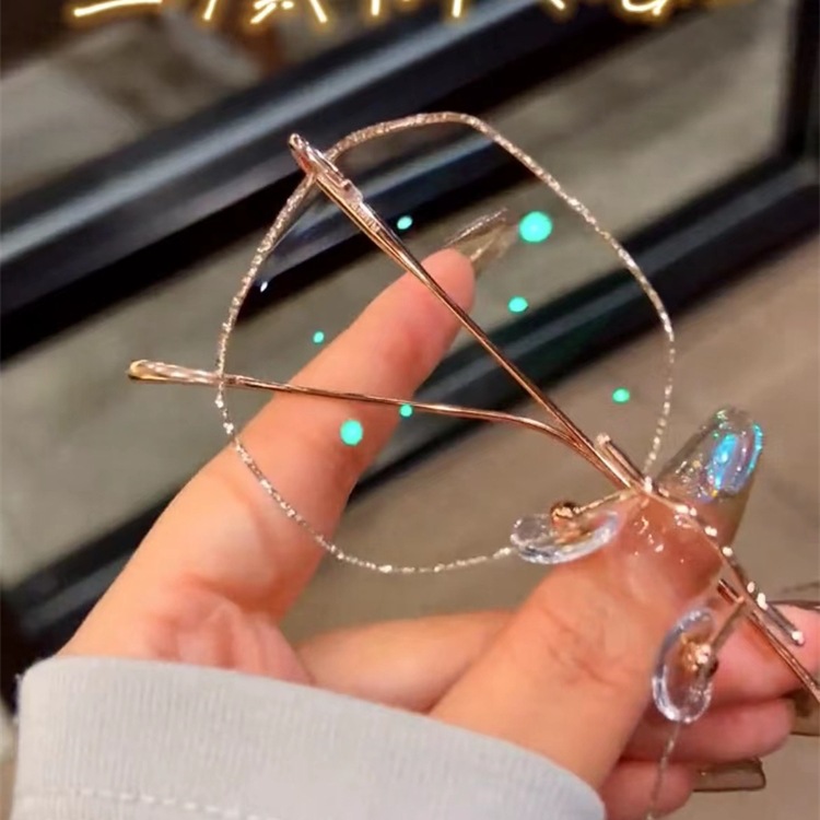 斯文璀璨香槟金纯钛眼镜女近视可配有度数无边框大脸显瘦变色韩潮