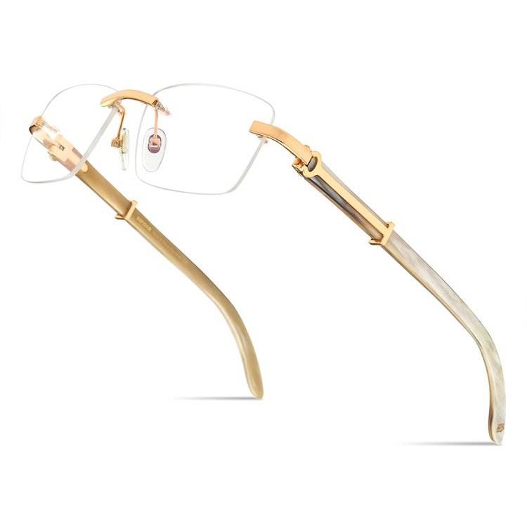 海皮登天然牛角腿眼镜框男女无框平光镜卡家奢华近视光学眼睛镜架