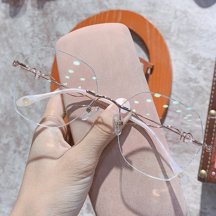 抖音小红书同款素颜网红潮近视眼镜女可配度数无框钻石切边眼镜架,ZIPPO/瑞士军刀/眼镜,定制成品光学镜,淘宝优惠券,粉丝福利购,淘宝优惠卷