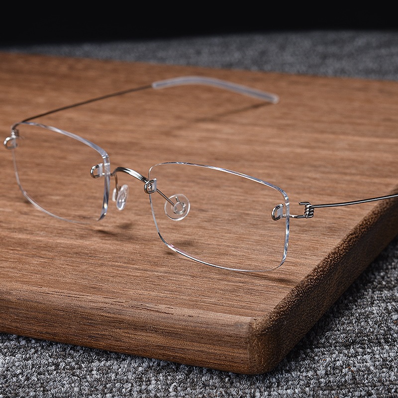 超轻4克商务无框眼镜框纯钛近视无螺丝大脸方形复古舒适林德镜架