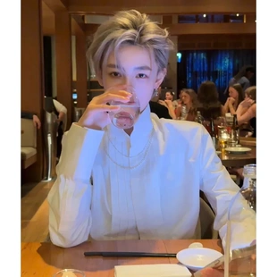 新中式男装国风垫肩衬衫男高级感小众中山唐装汉服长袖衬衣外套潮