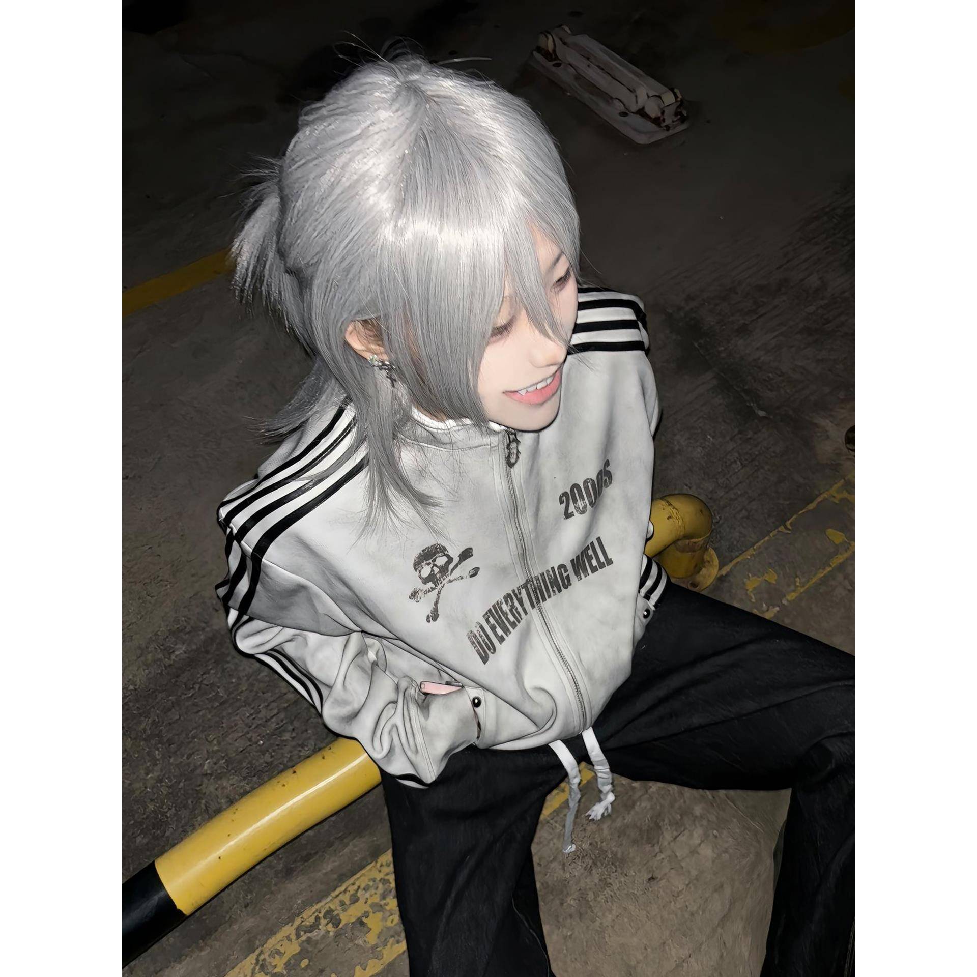 y2k亚文化立领卫衣开衫女秋冬新款水洗喷脏做旧夹克外套重磅上衣