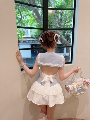 Kiyomi Doll  原创洛丽塔少女海军风蓬蓬裙 纯欲系带蝴蝶结漏背装