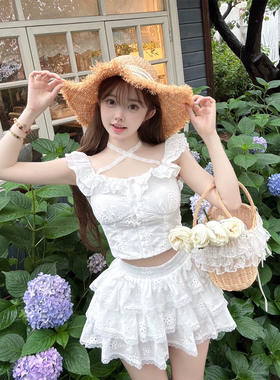 Kiyomi Doll原创 小白花纯欲套装一字肩上衣甜美蛋糕裙
