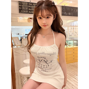 Kiyomi Doll原创 小猫天使 甜美印花露背连衣裙蝴蝶结挂脖裙