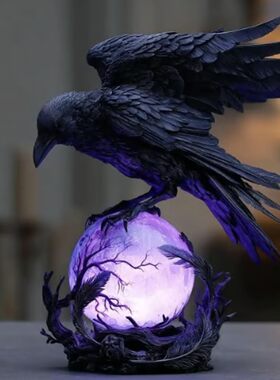 跨境新品现货GothicLEDlampMoonlightoftheCrow黑乌鸦夜灯装饰品