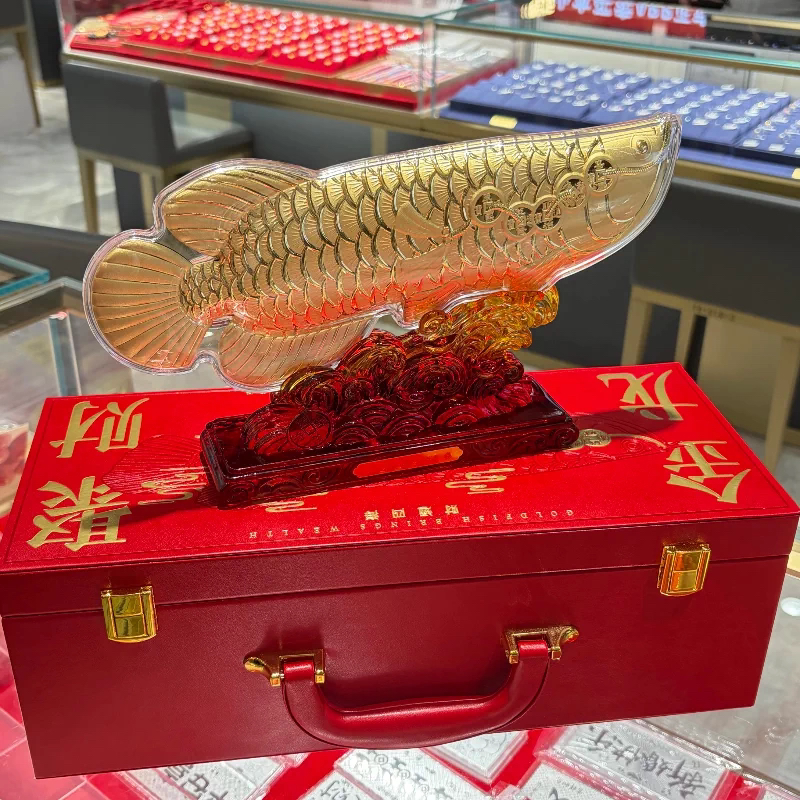 足金招财金龙鱼摆件0.5克黄金摆件送朋友生日礼物生意礼品