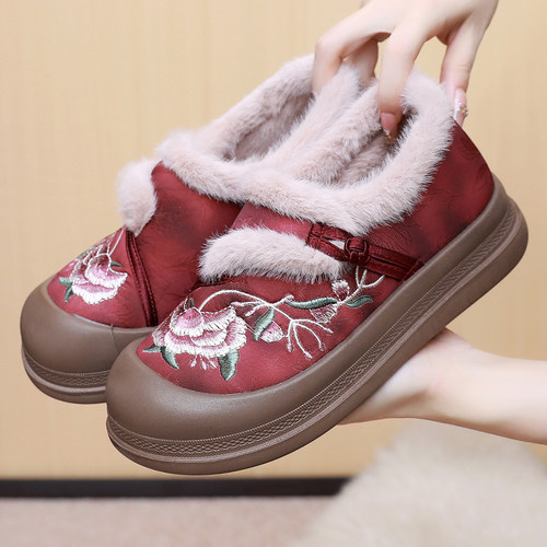 冬季新款民族风加绒加厚妈妈棉靴