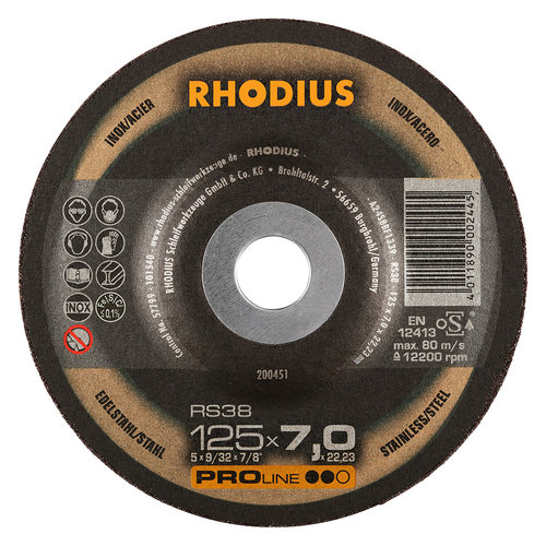 RHODIUS砂轮片铸钢高强度合金钢打磨片硬化钢打磨片RS2型125*7*22