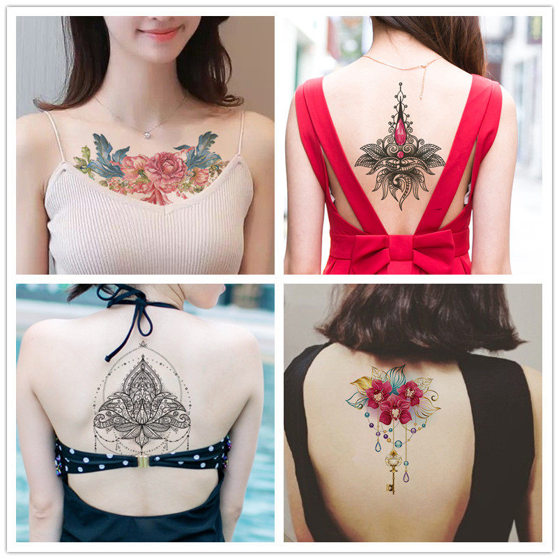 纹身贴防水女持久仿真网红款性感胸部乳房腹部遮疤痕后背大图半臂