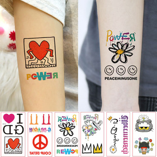 权志龙GD同款小雏菊闪粉纹身贴纸power心跳笑脸奔跑的心ins高级感
