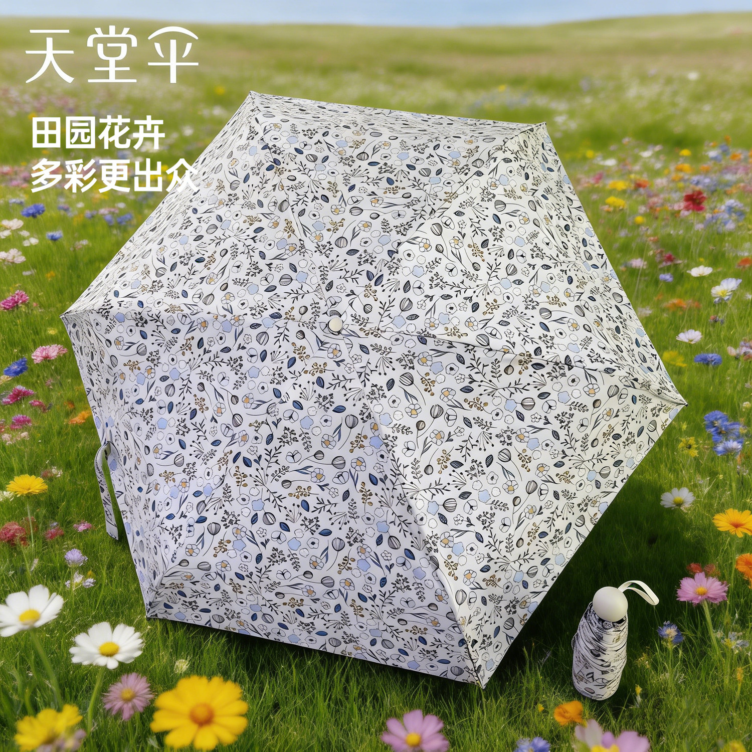 天堂伞口袋胶囊小伞超轻便携碎花黑胶防晒遮阳伞晴雨两用太阳伞女