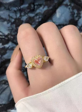 儿童粉钻爱心翅膀开口可调节戒指