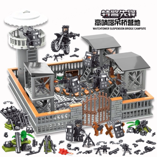 乐高军事特警人仔重火力防御哨岗枪械装备武器库拼装积木男孩玩具