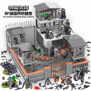 乐高军事武装特警人仔小人偶哨塔特种兵牢房营地拼装积木男孩玩具