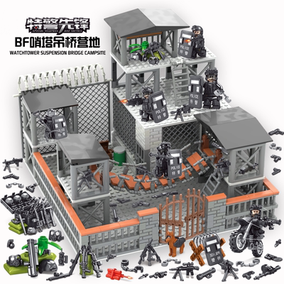 乐高军事武装特警人仔小人偶哨塔特种兵牢房营地拼装积木男孩玩具