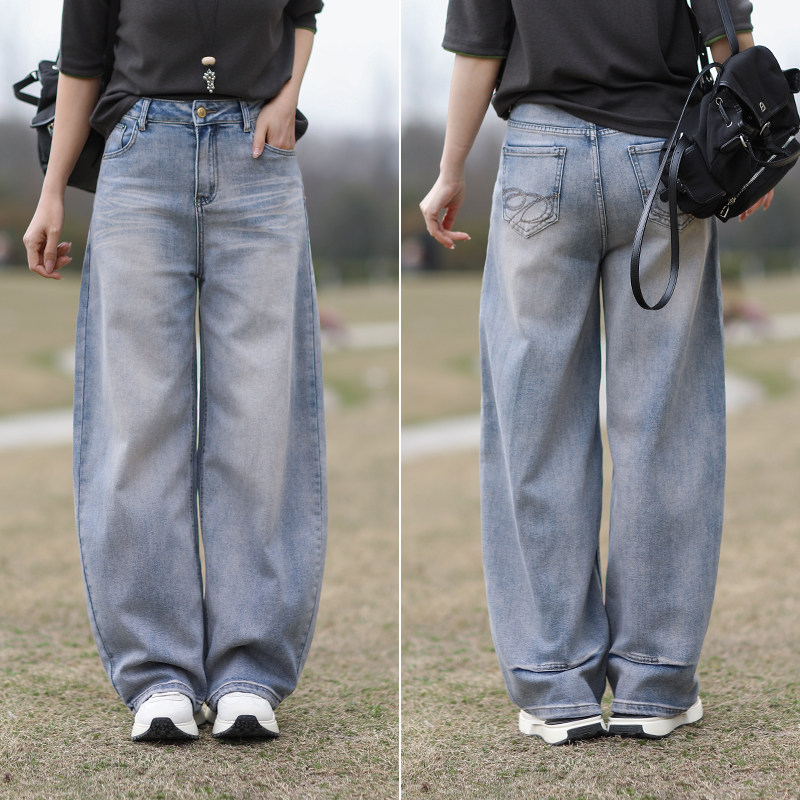树也 裤型超赞 原创设计水洗做旧显瘦百搭弧形弯刀牛仔裤女2026春