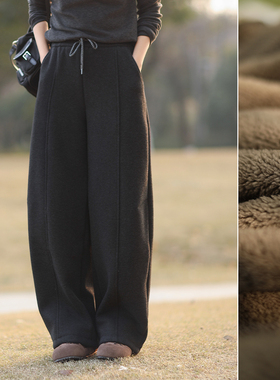 树也 一条过冬 特厚保暖羊羔绒茧型休闲裤女加绒加厚抗寒弯刀裤冬