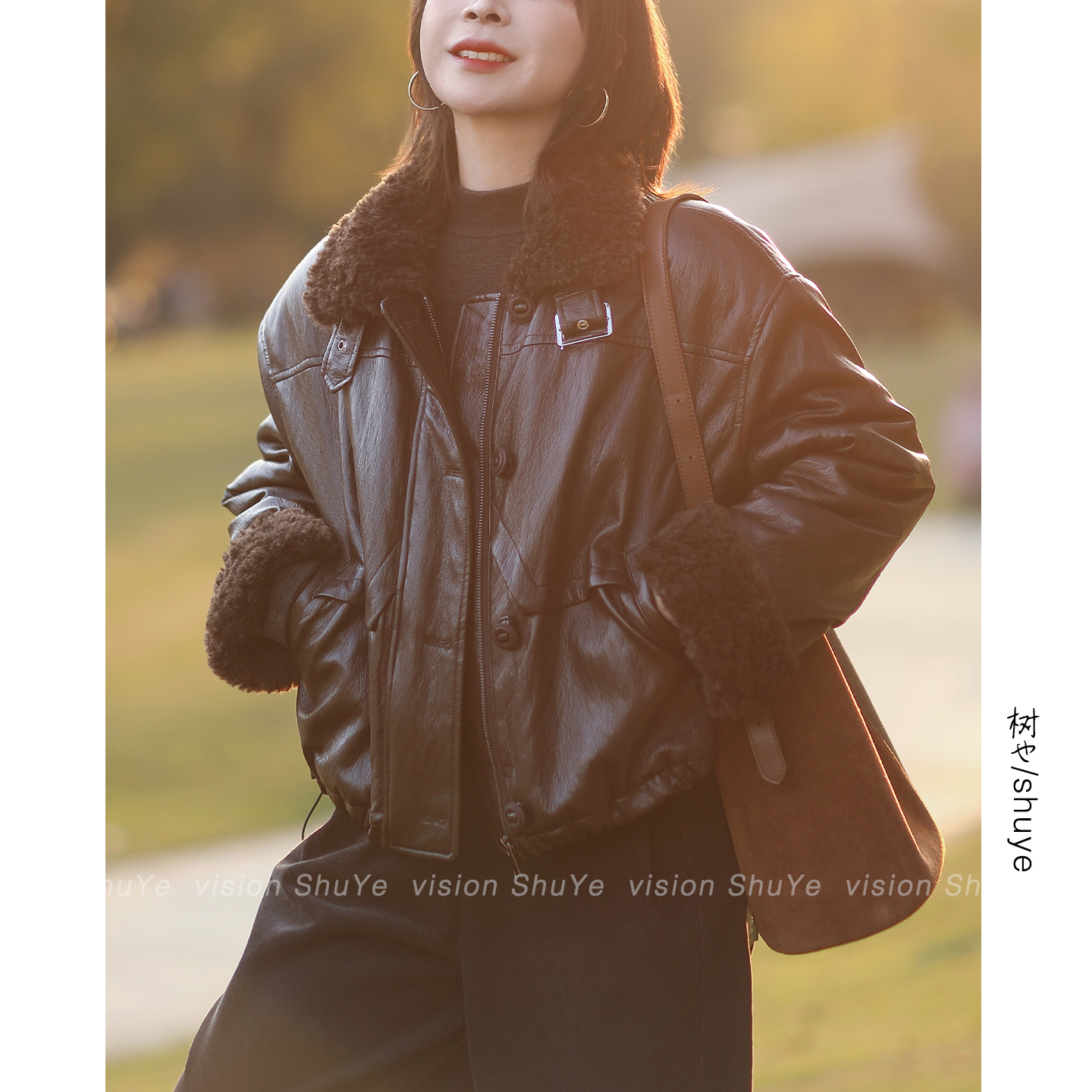 树也 巨柔软蛋白皮加绒加厚保暖仿羊羔毛翻领皮衣棉衣外套女2025