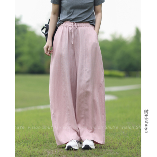 树也 会呼吸的莱赛尔亚麻 宽松有型休闲百搭阔腿弯刀裤女2026夏季