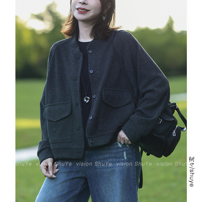 树也 软糯随性 质感细腻宽松休闲后背印花棒球领夹克短外套女2026图片