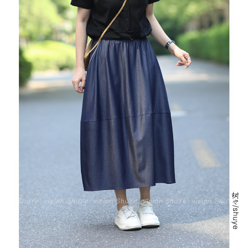 SHUYE防褪色牛仔半身裙女2025夏季新款休闲宽松显瘦百搭a字中长裙