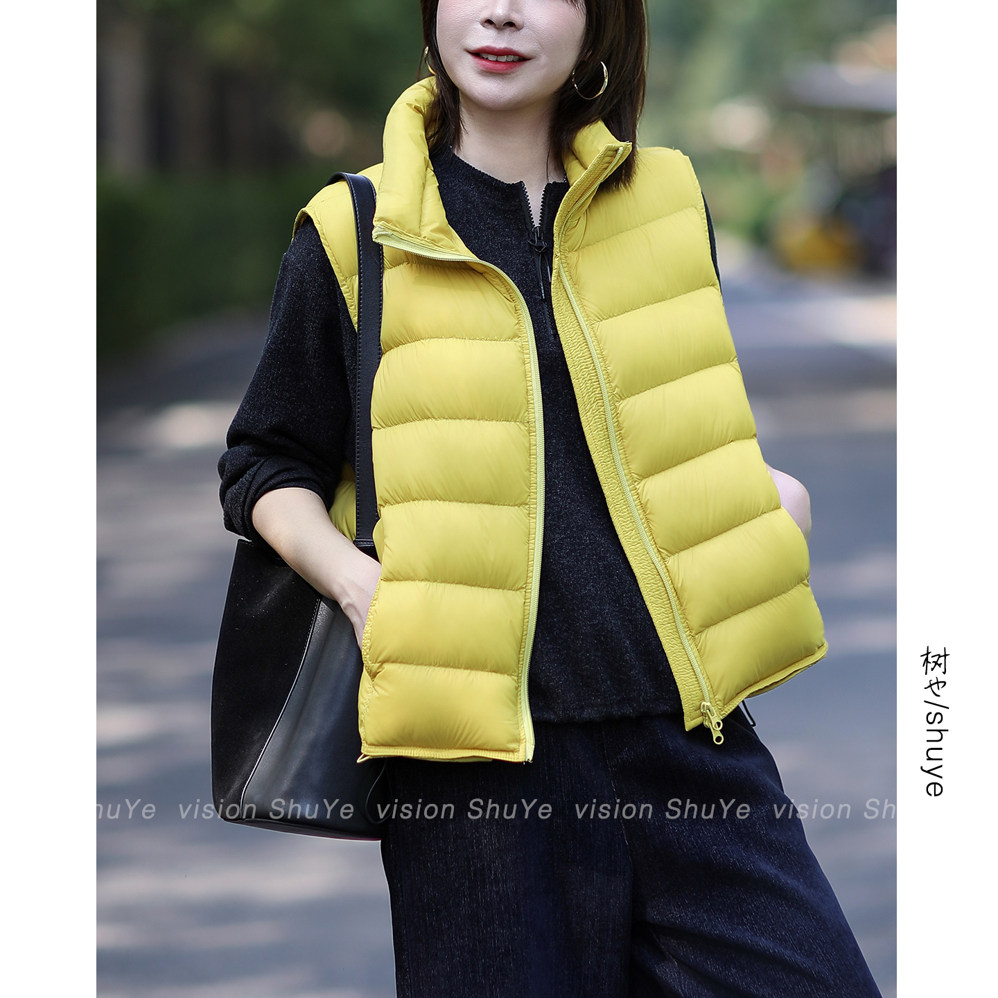 树也 2025年秋冬新款 90白鸭绒排骨羽绒服马甲女简约百搭无袖外套