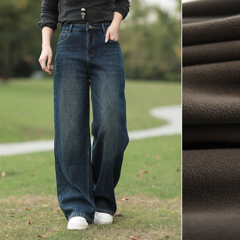树也 显瘦百搭 加绒加厚柔软亲肤牛仔直筒裤女2025冬季新款牛仔裤