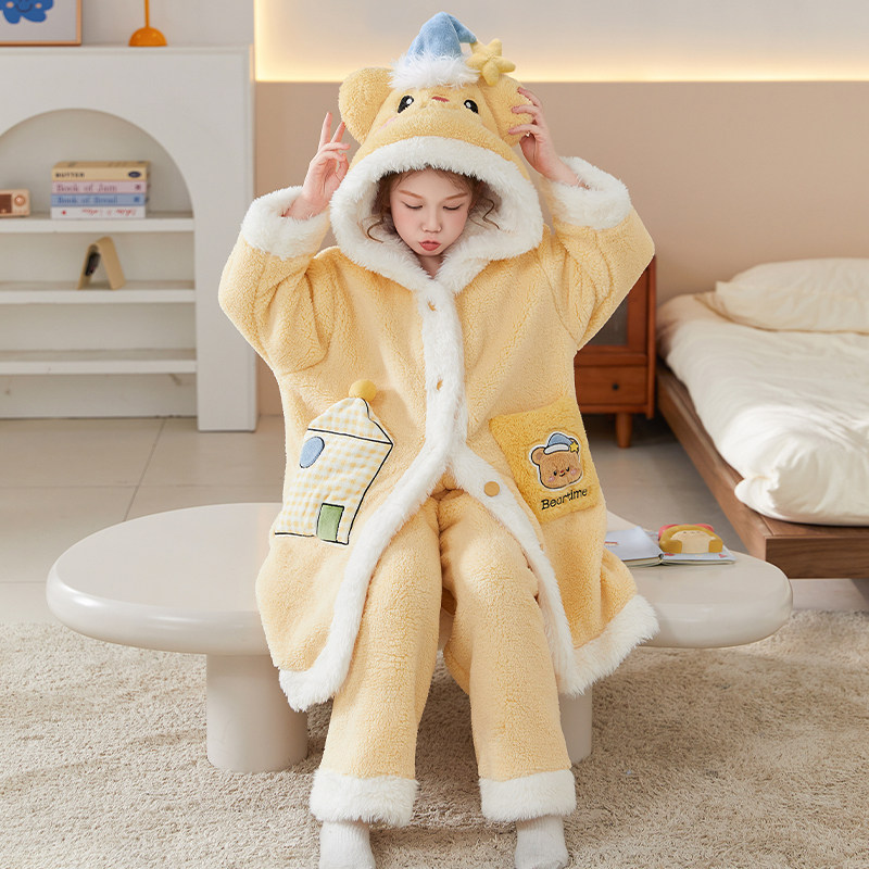 儿童睡衣女孩秋冬季珊瑚绒中大童2025新款法兰绒加厚保暖女童睡袍,童装/婴儿装/亲子装,家居服套装,淘宝优惠券,粉丝福利购,淘宝优惠卷