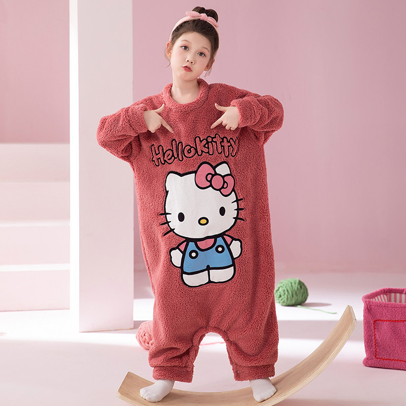 HelloKitty卡通珊瑚绒连体睡衣
