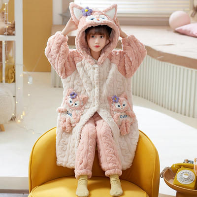 玲娜贝儿秋冬法兰绒睡袍长裤套装