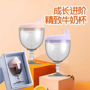 婴儿高脚杯家用喝水牛奶杯防摔防呛鸭嘴杯带刻度防摔塑料学生酒杯