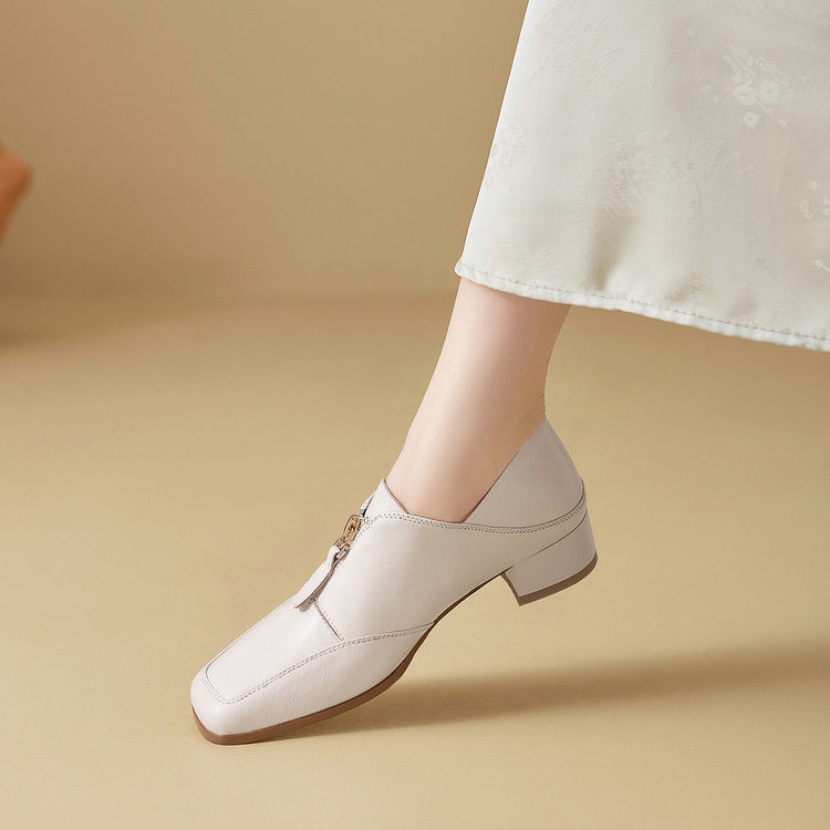 羊皮中跟方头单鞋女2026春新款真皮软皮方头深口女鞋白色奶奶鞋,女鞋,深口单鞋,淘宝优惠券,粉丝福利购,淘宝优惠卷