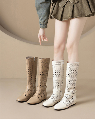 全牛皮高筒靴，短靴，3厘米跟高