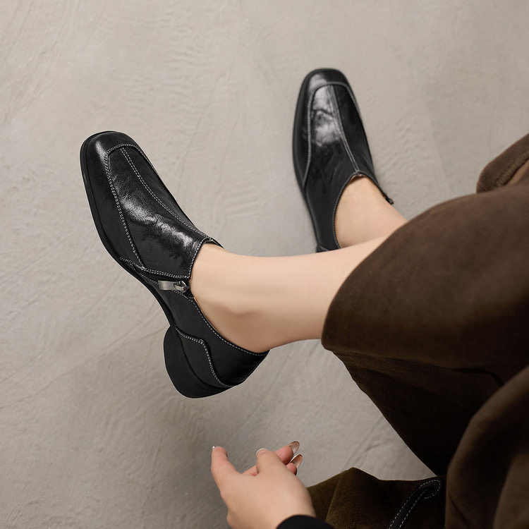 羊皮中跟方头单鞋女2026新款真皮复古软皮软底女鞋中跟深口奶奶鞋,女鞋,深口单鞋,淘宝优惠券,粉丝福利购,淘宝优惠卷