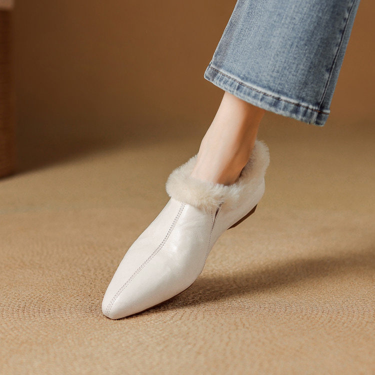 羊皮尖头短靴女低跟2025冬新款加厚毛雪地靴毛毛单鞋东北保暖女靴,女鞋,时装靴,淘宝优惠券,粉丝福利购,淘宝优惠卷